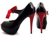 SAPATO PEEP TOE LAÇO PRETO VERMELHO